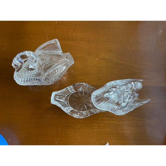 Crystal Swan Trinket Dish, Crystal Swan, Vintage 2 Piece Crystal Swan Trinket Je - Picture 3 of 4